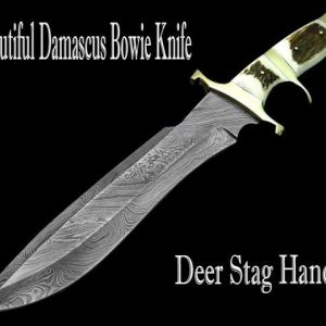 DAMASCUS HUNTING KNIFE STAG HANDLE (XPT-3662)